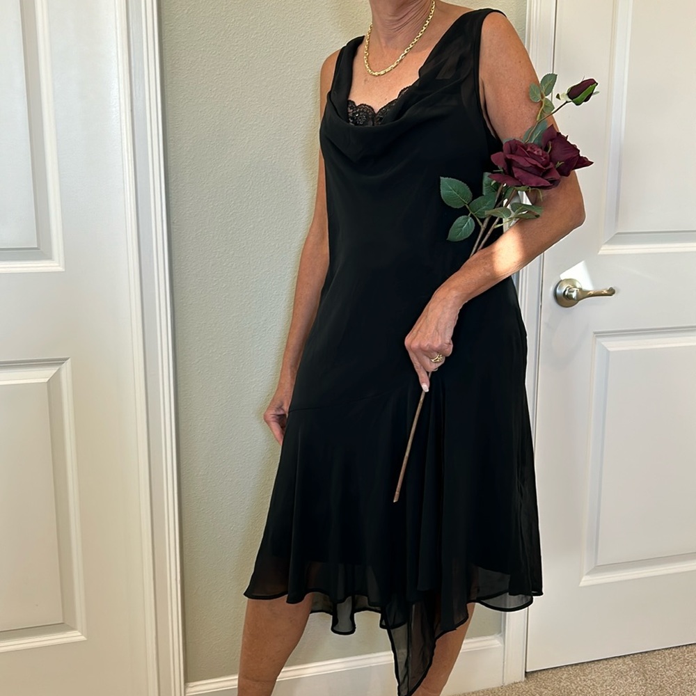 NWT Connected Sleeveless black dress w/asymmetric bottom (fits like size 12)